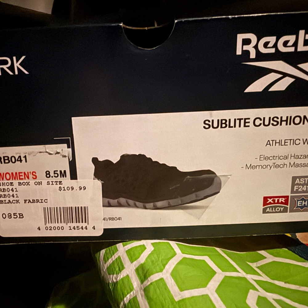 Reebok Men’s Black and Gray Sublite Cushion Athletic Shoe Box Art